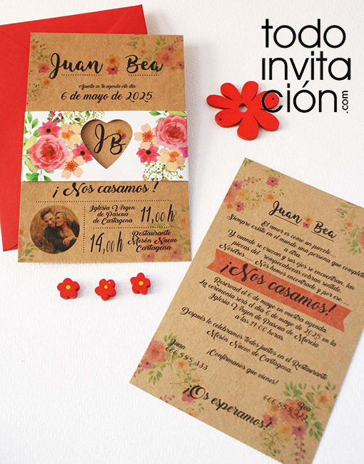 invitación de boda kraft flower flores